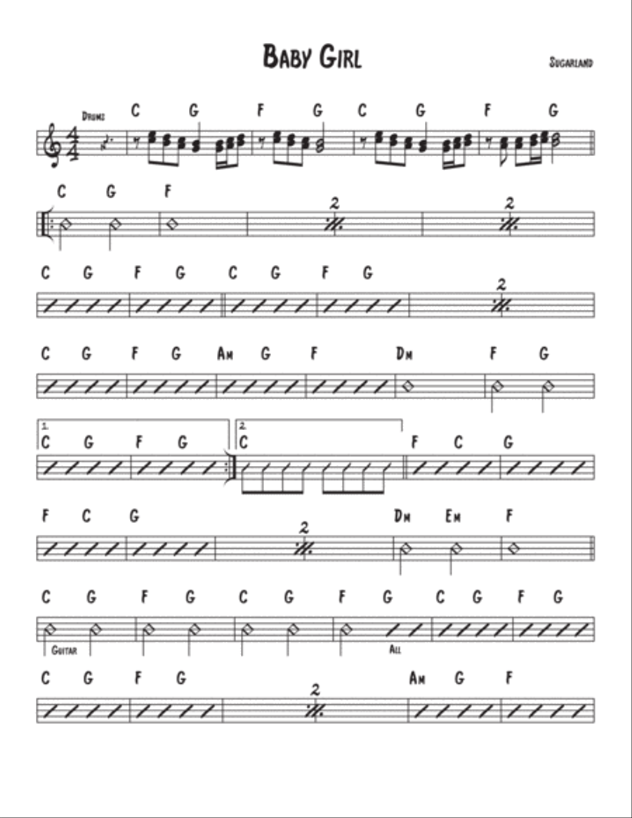 Baby Girl Piano, Vocal, Guitar scores gallery preview page 1