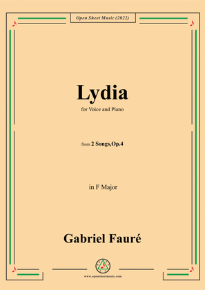 Book cover for Fauré-Lydia,in F Major,Op.4 No.2,from '2 Songs,Op.4'