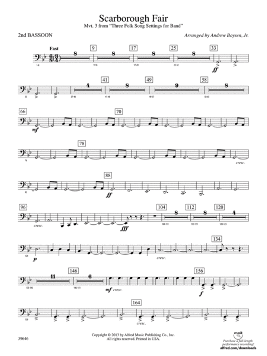 Scarborough Fair: 2nd Bassoon Concert Band scores gallery preview page 1