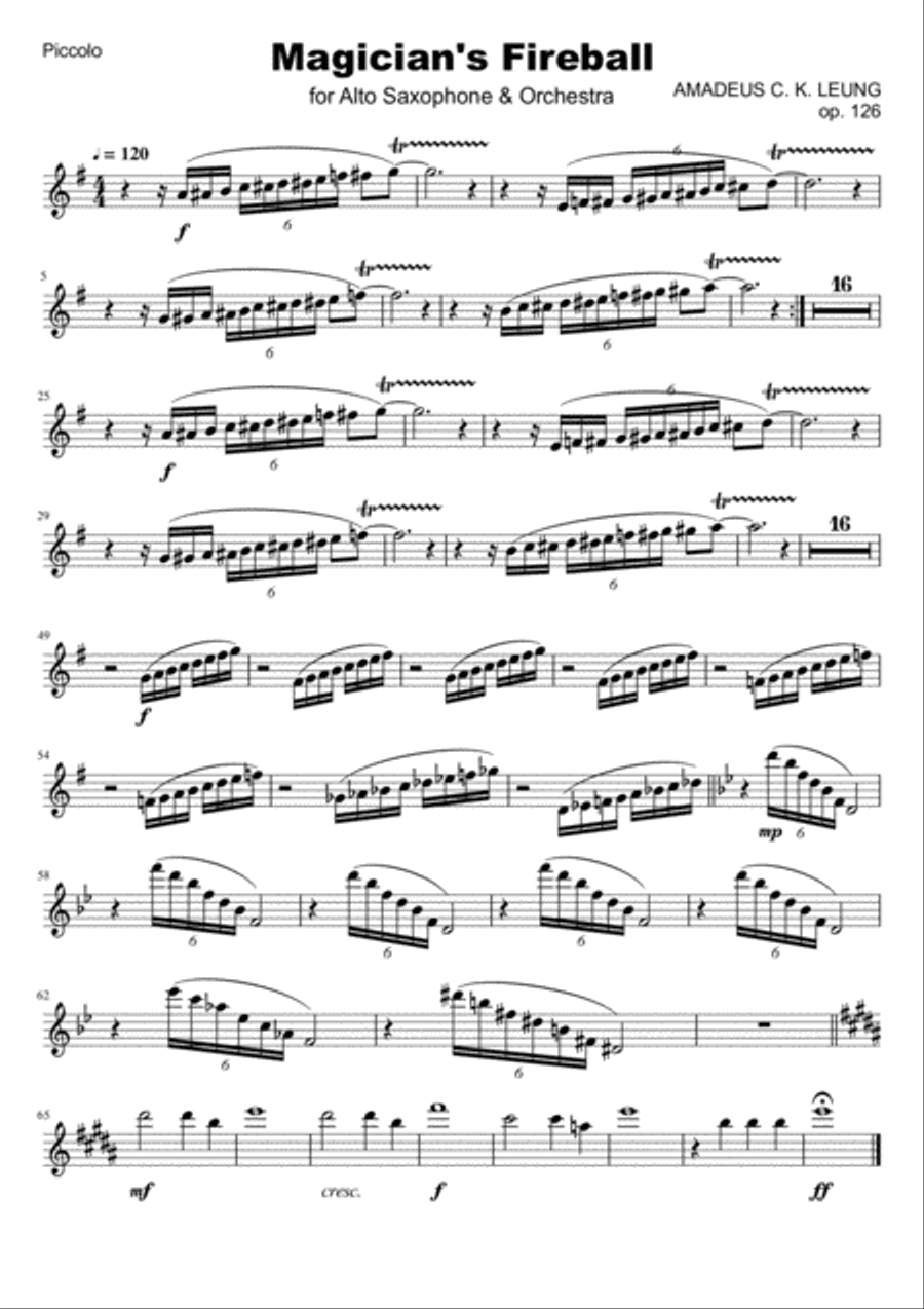 Magician's Fireball for alto saxophone & orchestra (Orchestral Part Scores) Full Orchestra scores gallery preview page 1