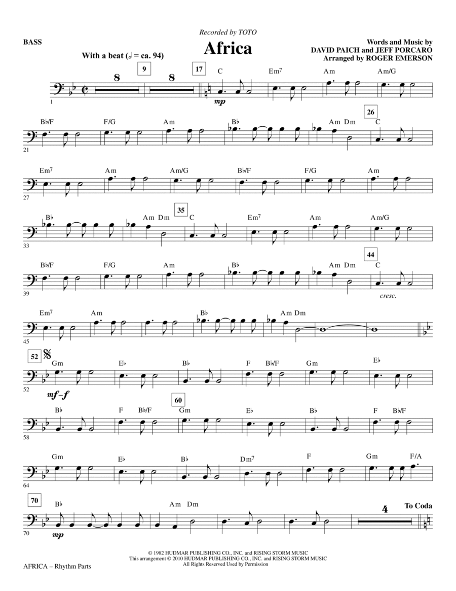 Africa (arr. Roger Emerson) - Bass Choir scores gallery preview page 1