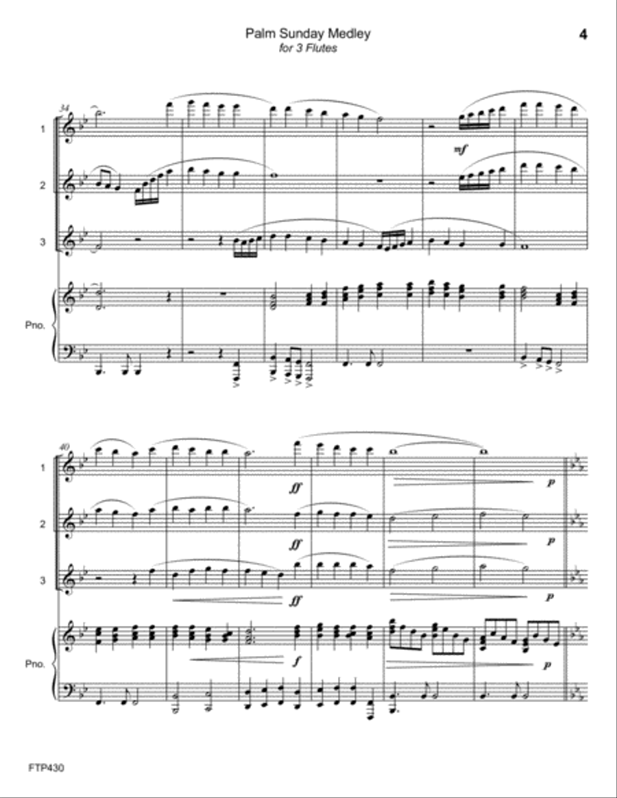 PALM SUNDAY MEDLEY - FLUTE TRIO with Piano Accompaniment Small Ensemble scores gallery preview page 4