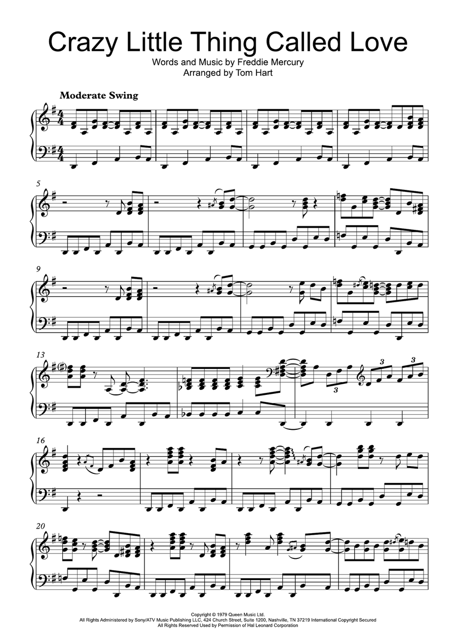 Crazy Little Thing Called Love Piano Solo scores gallery preview page 1