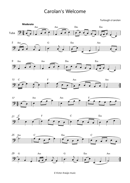 Carolan's Welcome - Lead Sheet for Tuba With Chord Symbols image number null