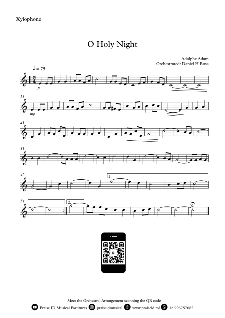 O Holy NIght - Christmas Carol - Xylophone Percussion scores gallery preview page 1