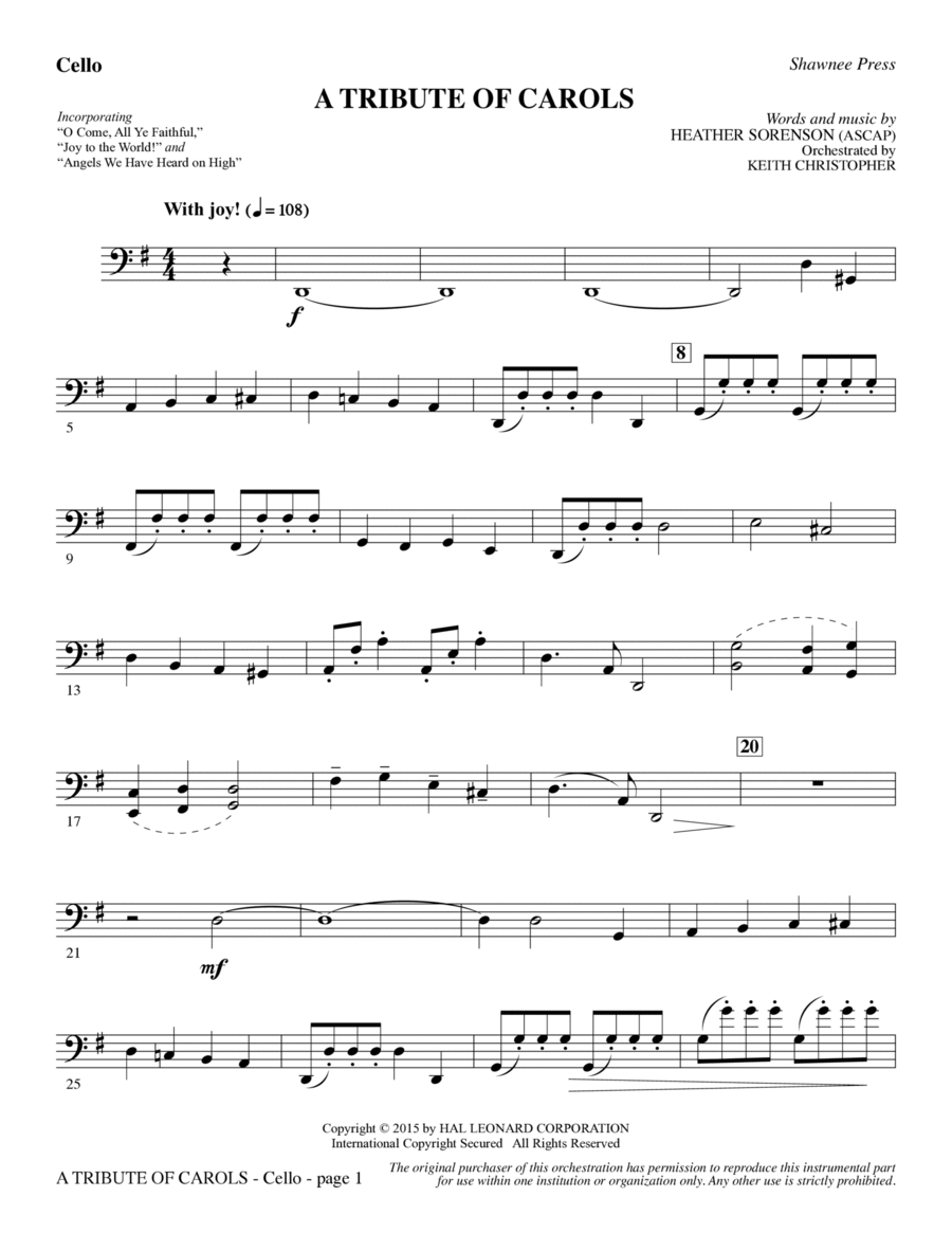A Tribute of Carols - Cello Choir scores gallery preview page 1