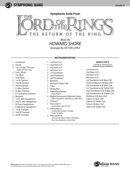 The Lord of the Rings: The Return of the King, Symphonic Suite from by Howard Shore Concert Band - Sheet Music