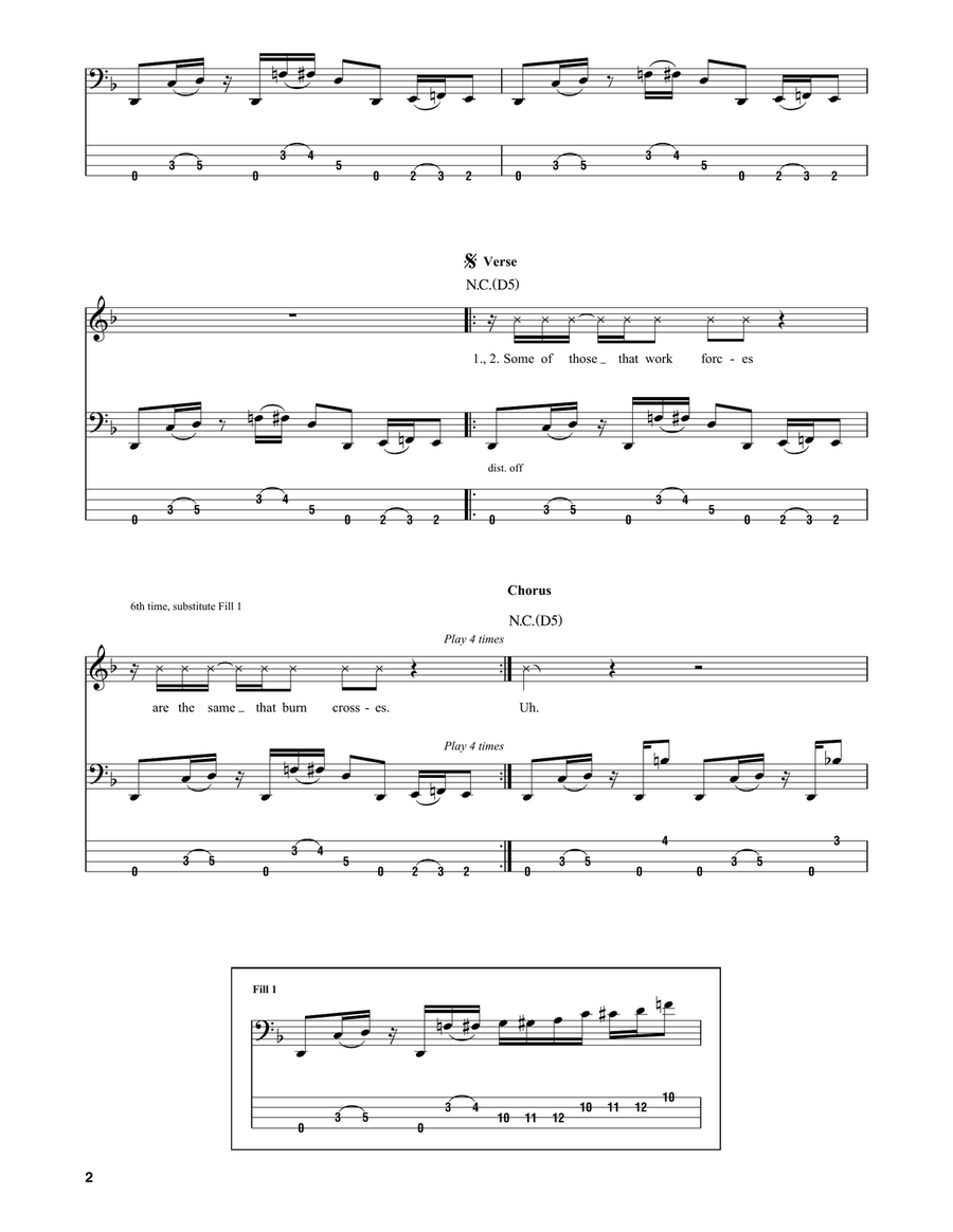Killing In The Name Bass Guitar Tablature scores gallery preview page 2