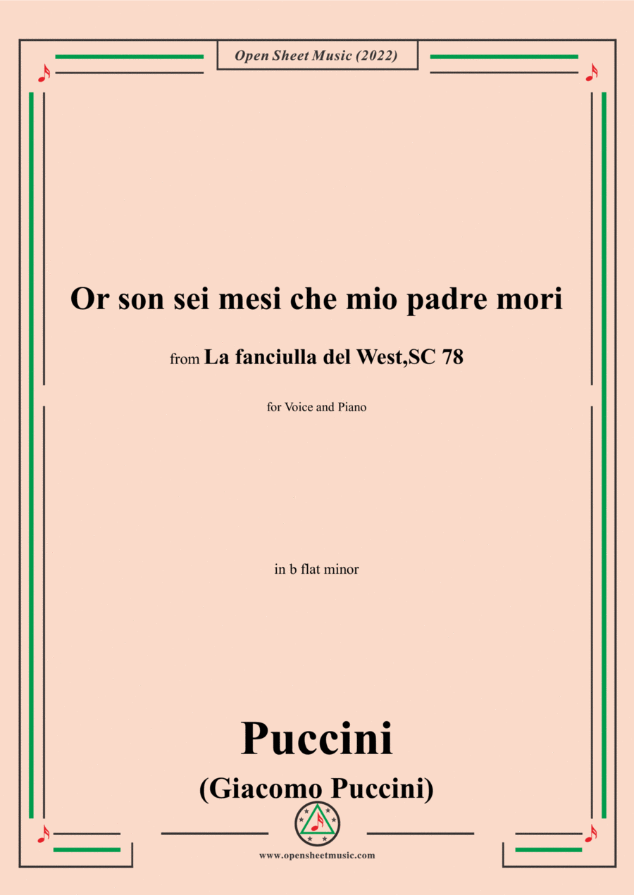 Puccini-Or son sei mesi che mio padre mori,in b flat minor Voice scores gallery preview page 1