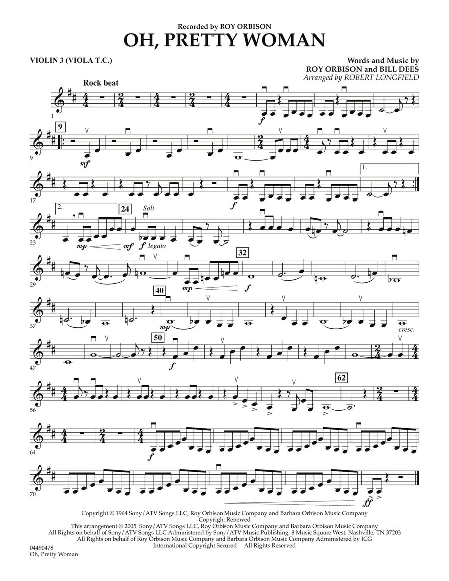 Oh, Pretty Woman - Violin 3 (Viola T.C.) Orchestra scores gallery preview page 1