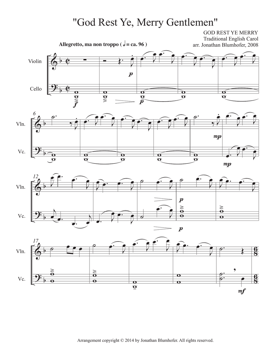 Six Hymn Arrangements for Violin and Cello