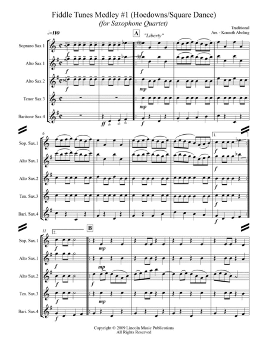 Fiddle Tunes Medley (for Saxophone Quartet SATB or AATB) Saxophone Quartet scores gallery preview page 2
