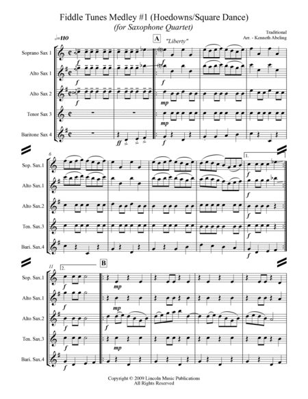 Fiddle Tunes Medley (for Saxophone Quartet SATB or AATB) image number null