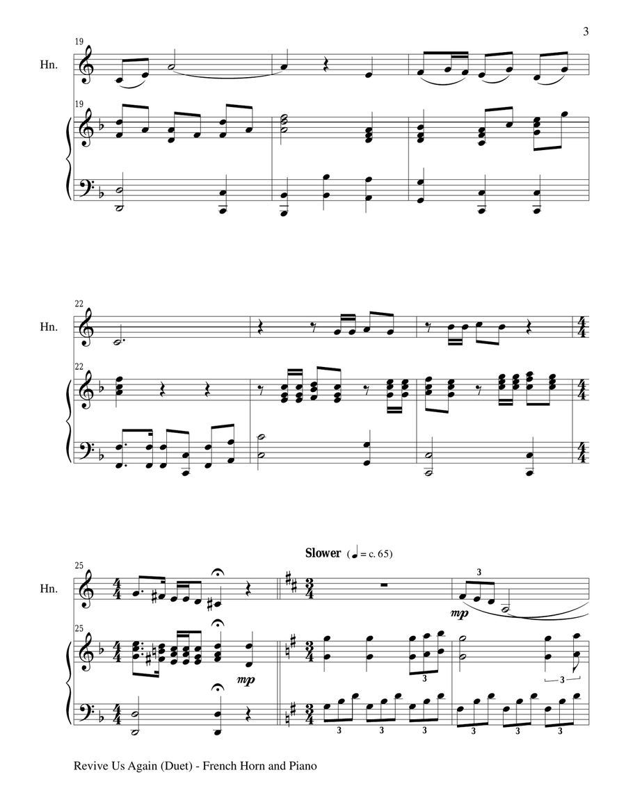 REVIVE US AGAIN (Duet – French Horn and Piano/Score and Parts) REVIVE US AGAIN (Duet – French Horn and Piano/Score and Parts) Brass Duet scores gallery preview page 3