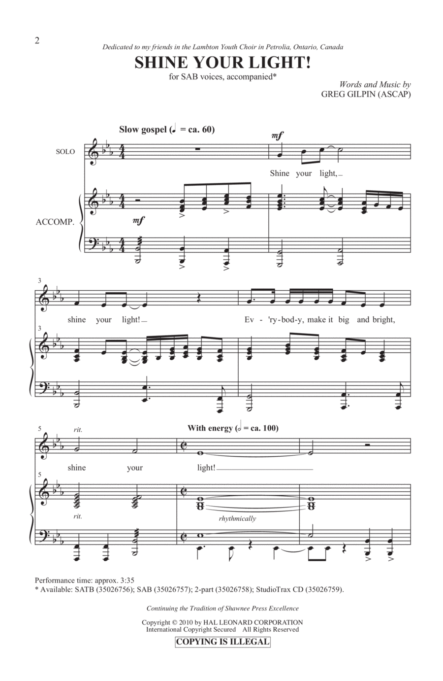 Shine Your Light! Shine Your Light! 3-Part scores gallery preview page 1
