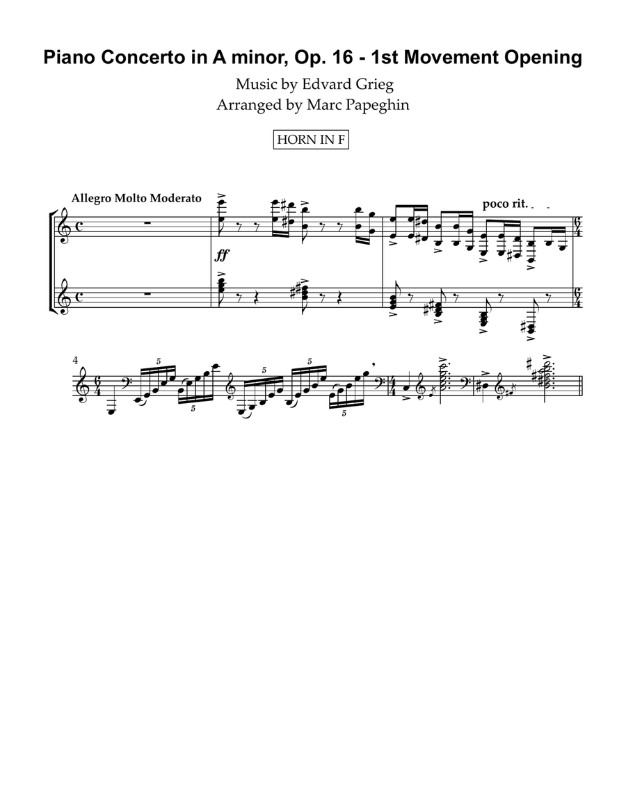 Piano Concerto - 1st Movement Finale || French Horn Arrangement Piano scores gallery preview page 1