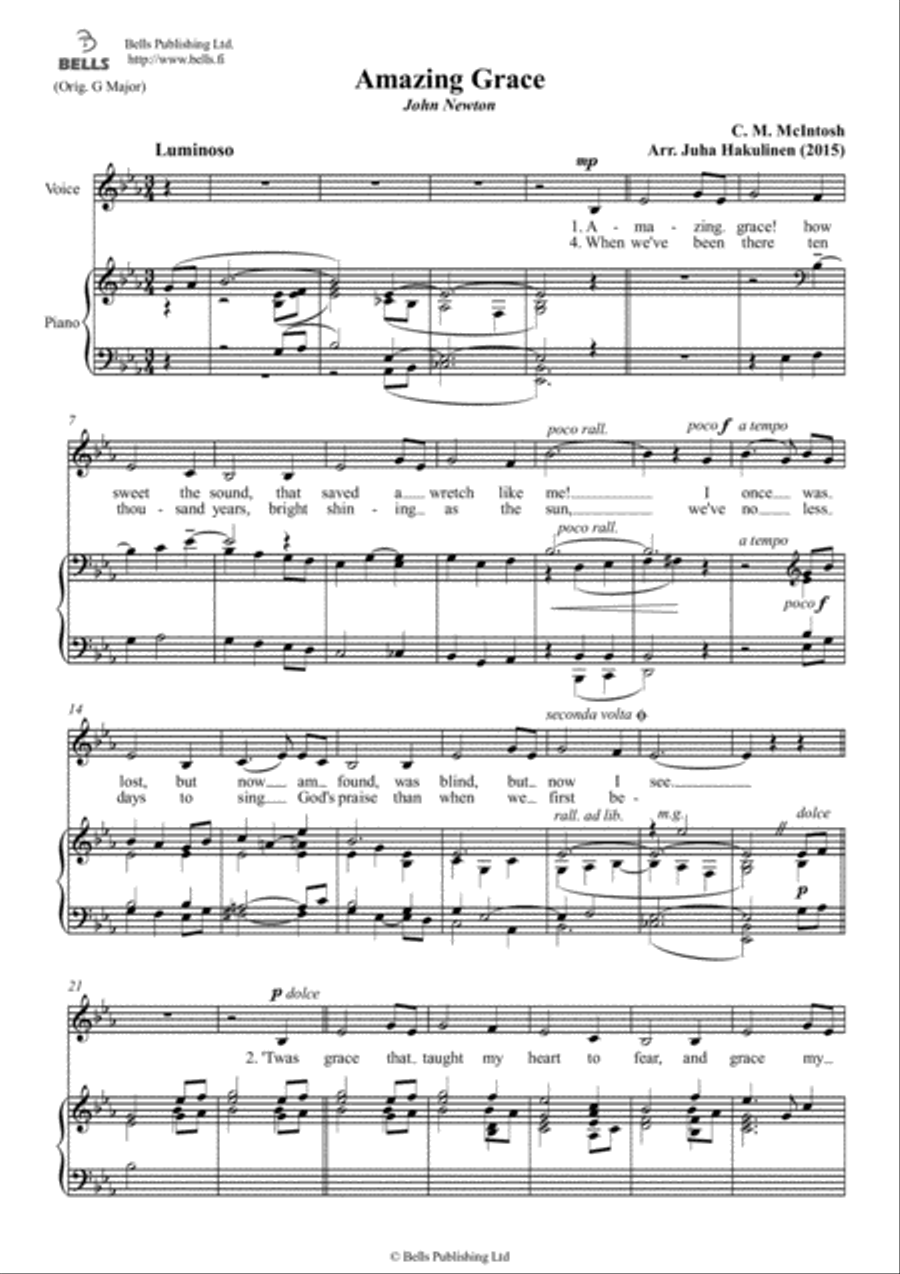 Amazing Grace (Solo song) (E-flat Major) Voice Solo scores gallery preview page 1