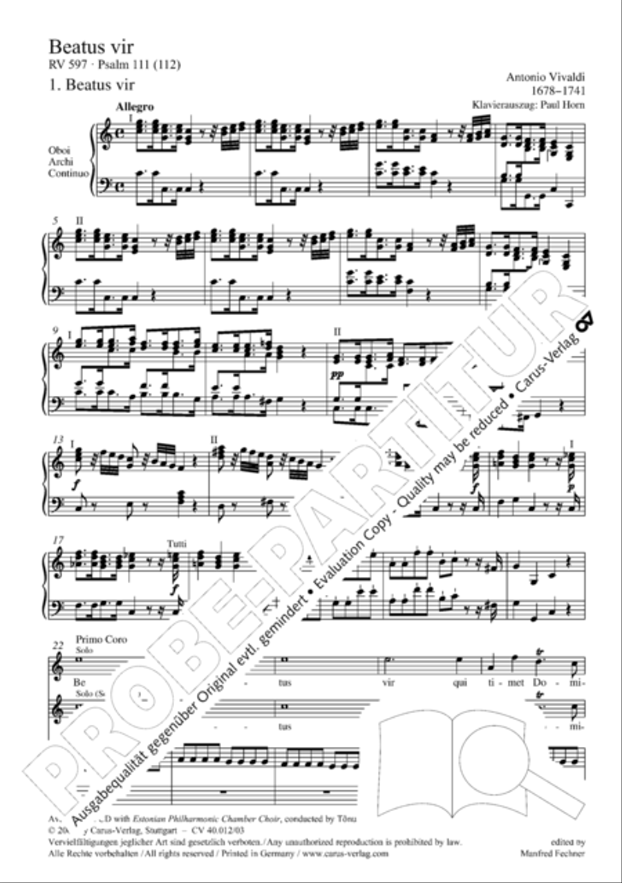 Beatus vir (How blest is he) Psalm 111 4-Part scores gallery preview page 3