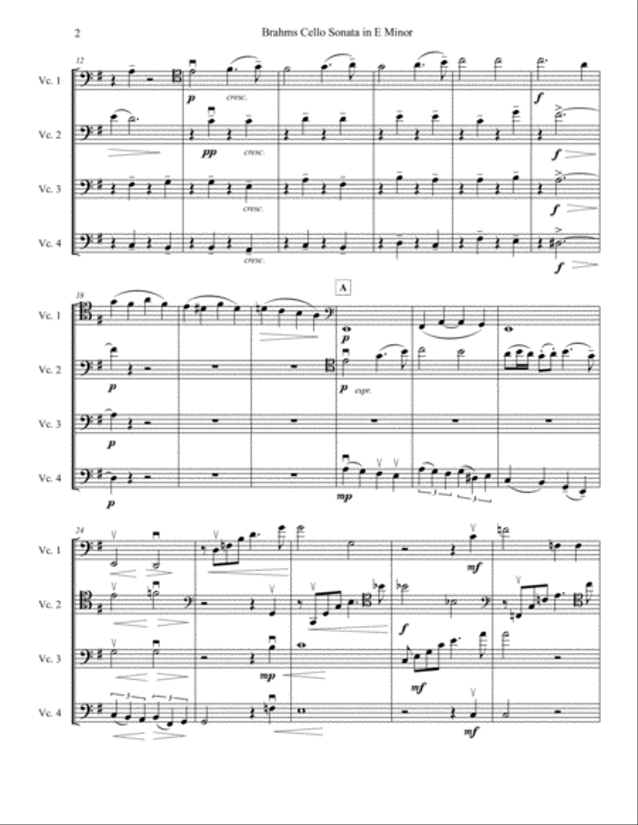 Cello Sonata in E Minor, first movement for Four Cellos / Cello Quartet Cello Solo scores gallery preview page 2