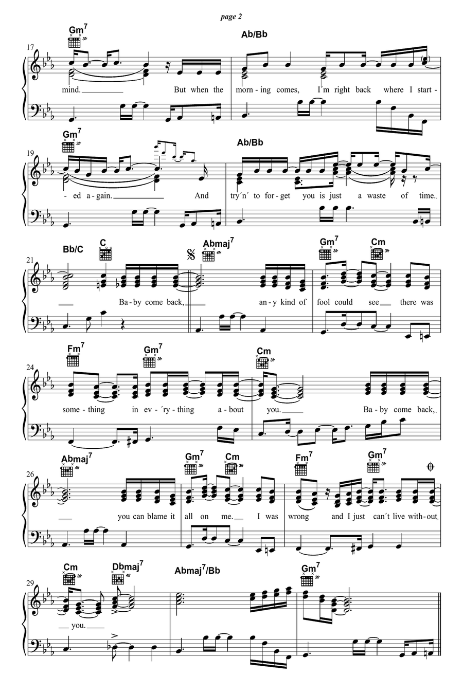 Baby Come Back Piano, Vocal scores gallery preview page 2