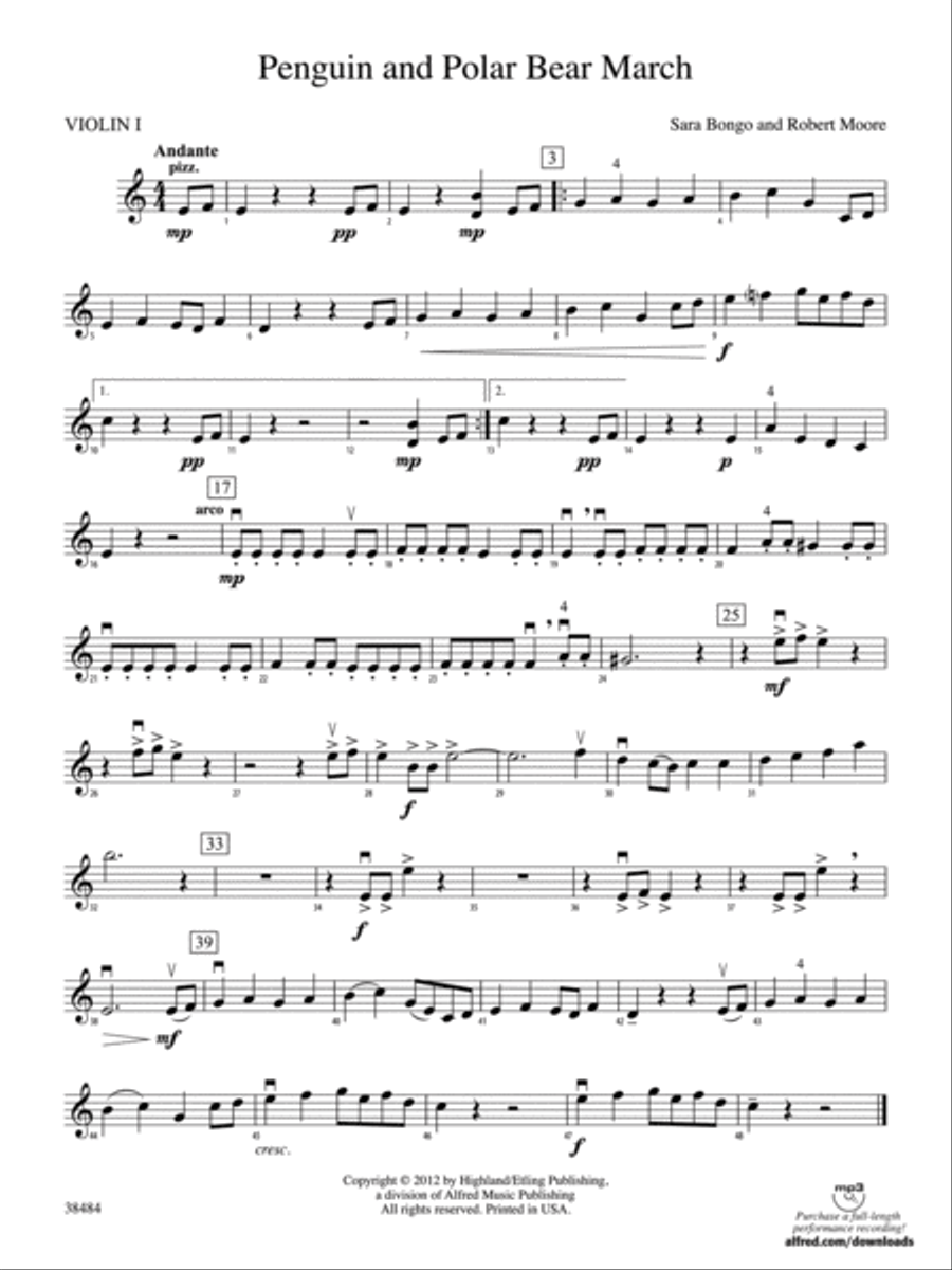 Penguin and Polar Bear March: 1st Violin String Orchestra scores gallery preview page 1