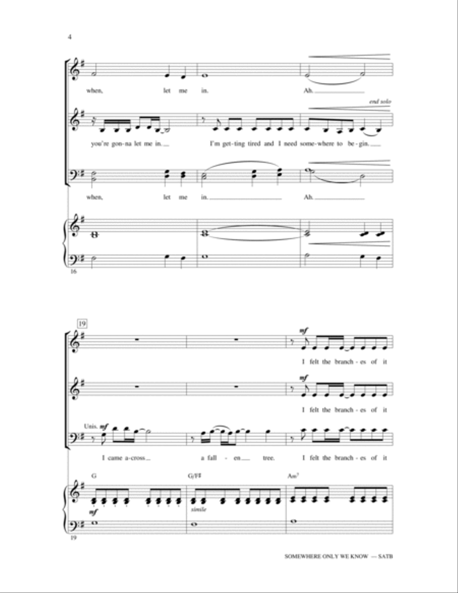 Somewhere Only We Know 4-Part scores gallery preview page 4
