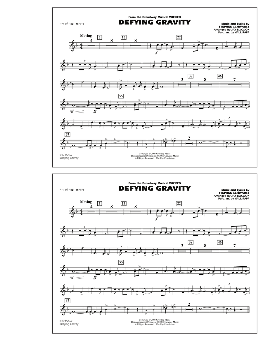 Defying Gravity (from Wicked) - 3rd Bb Trumpet Marching Band scores gallery preview page 1
