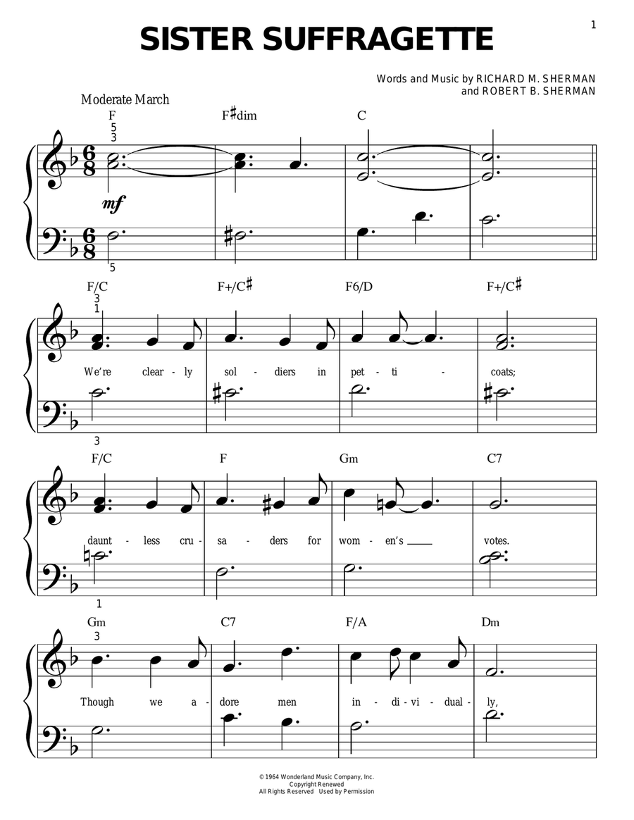 Sister Suffragette Easy Piano scores gallery preview page 1