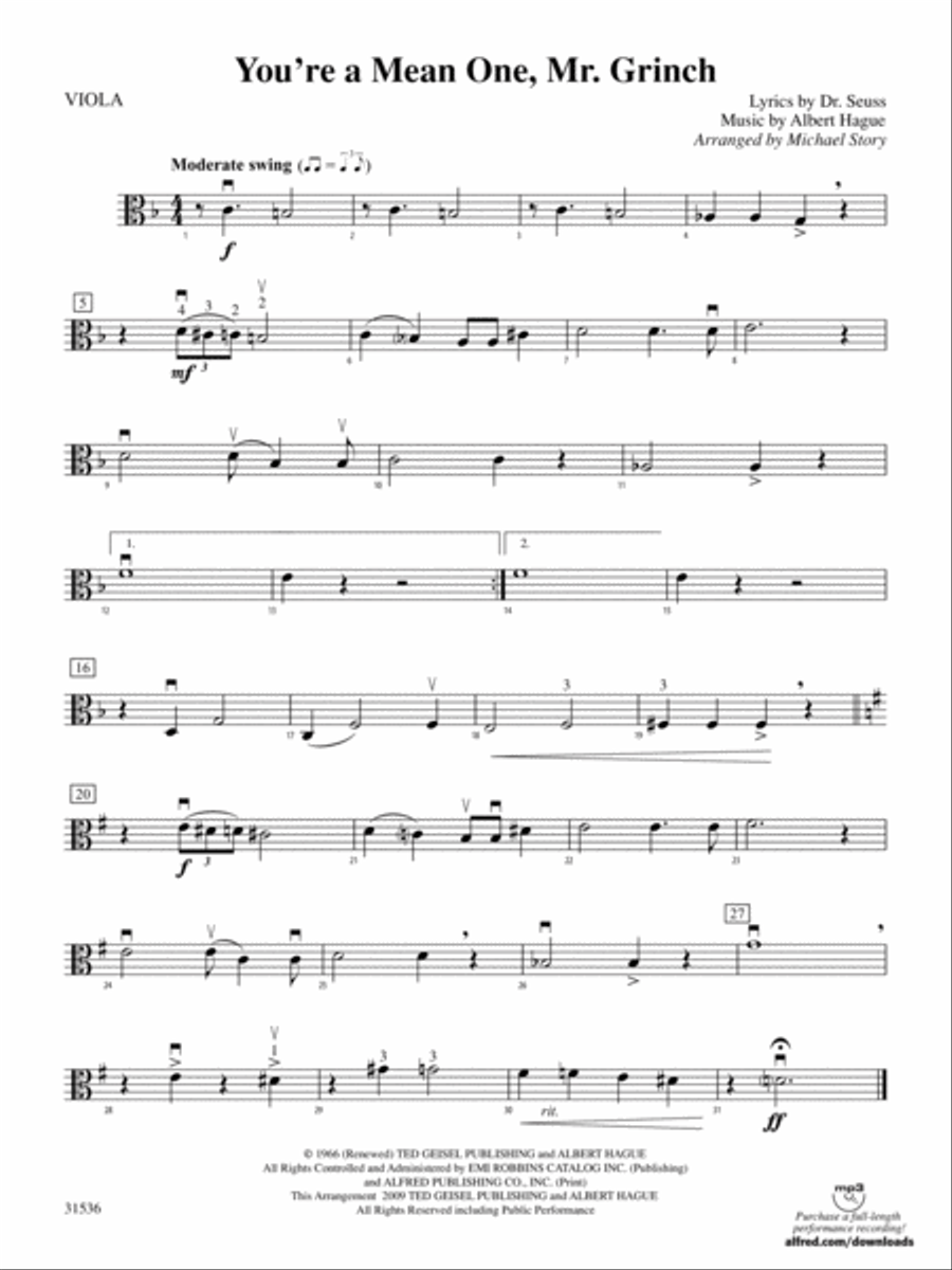 You're a Mean One, Mr. Grinch: Viola String Orchestra scores gallery preview page 1