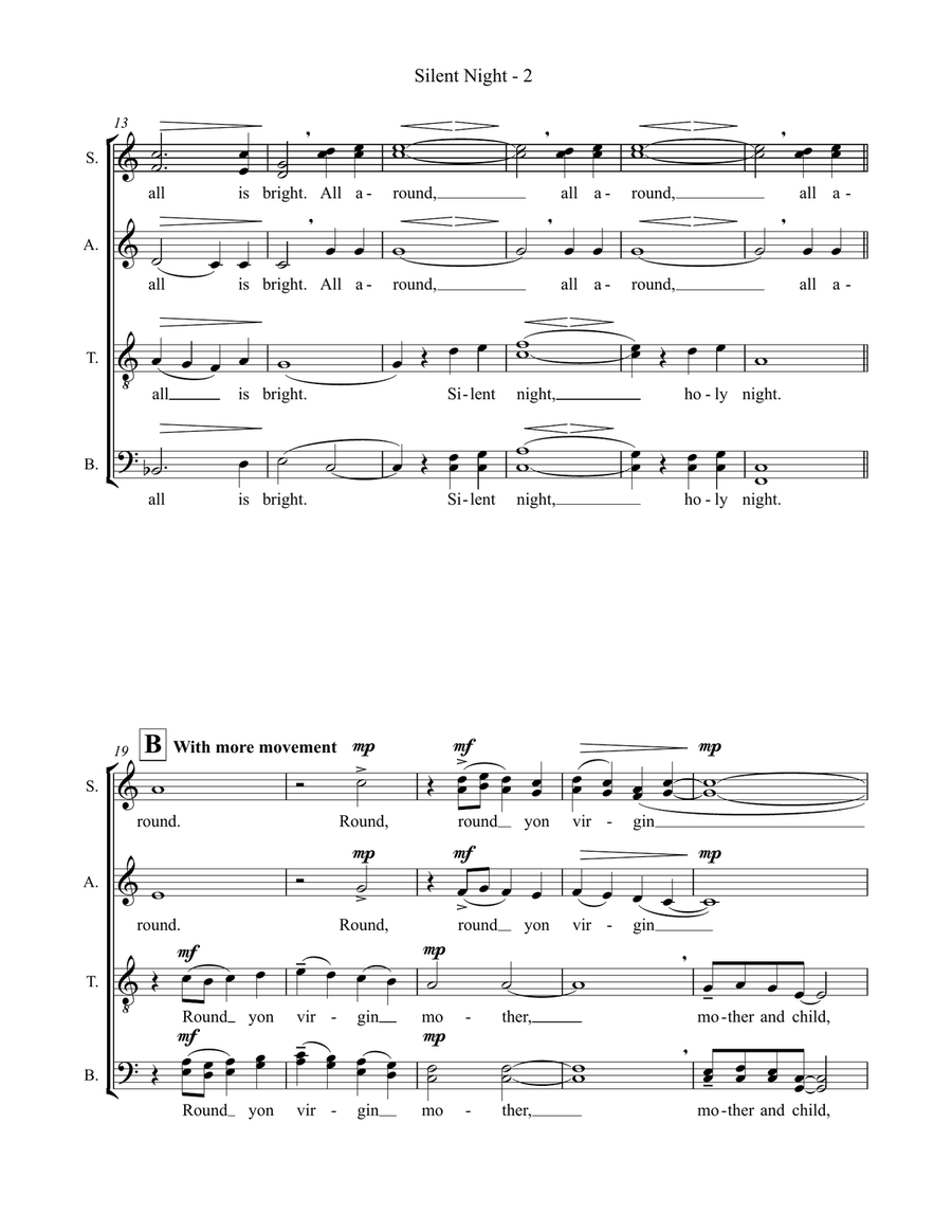 Silent Night - Reimagined. (SATB-div) 4-Part scores gallery preview page 3