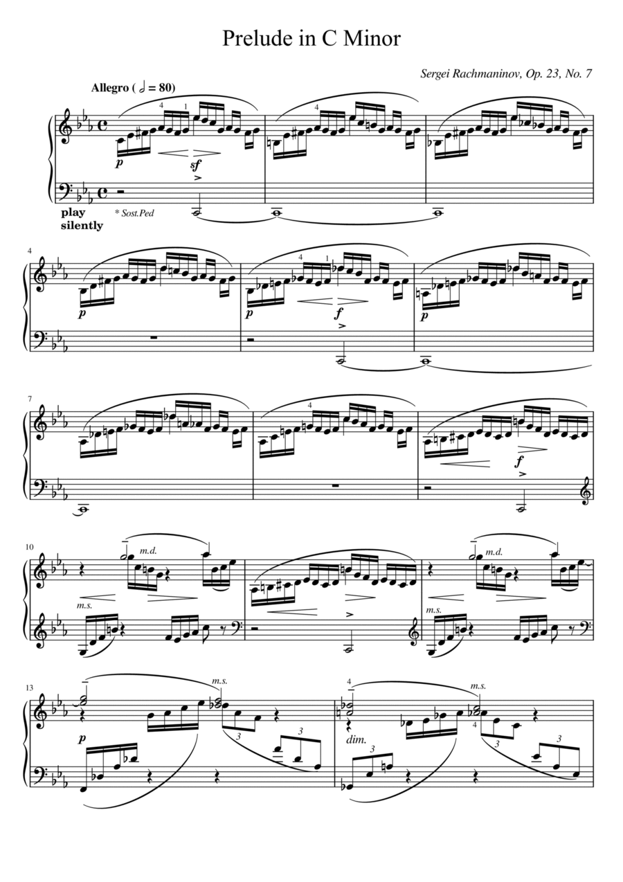 Rachmaninoff - Prelude in C Minor, Op.23 No.7 - Original With Fingering For Piano Solo Piano Solo scores gallery preview page 1