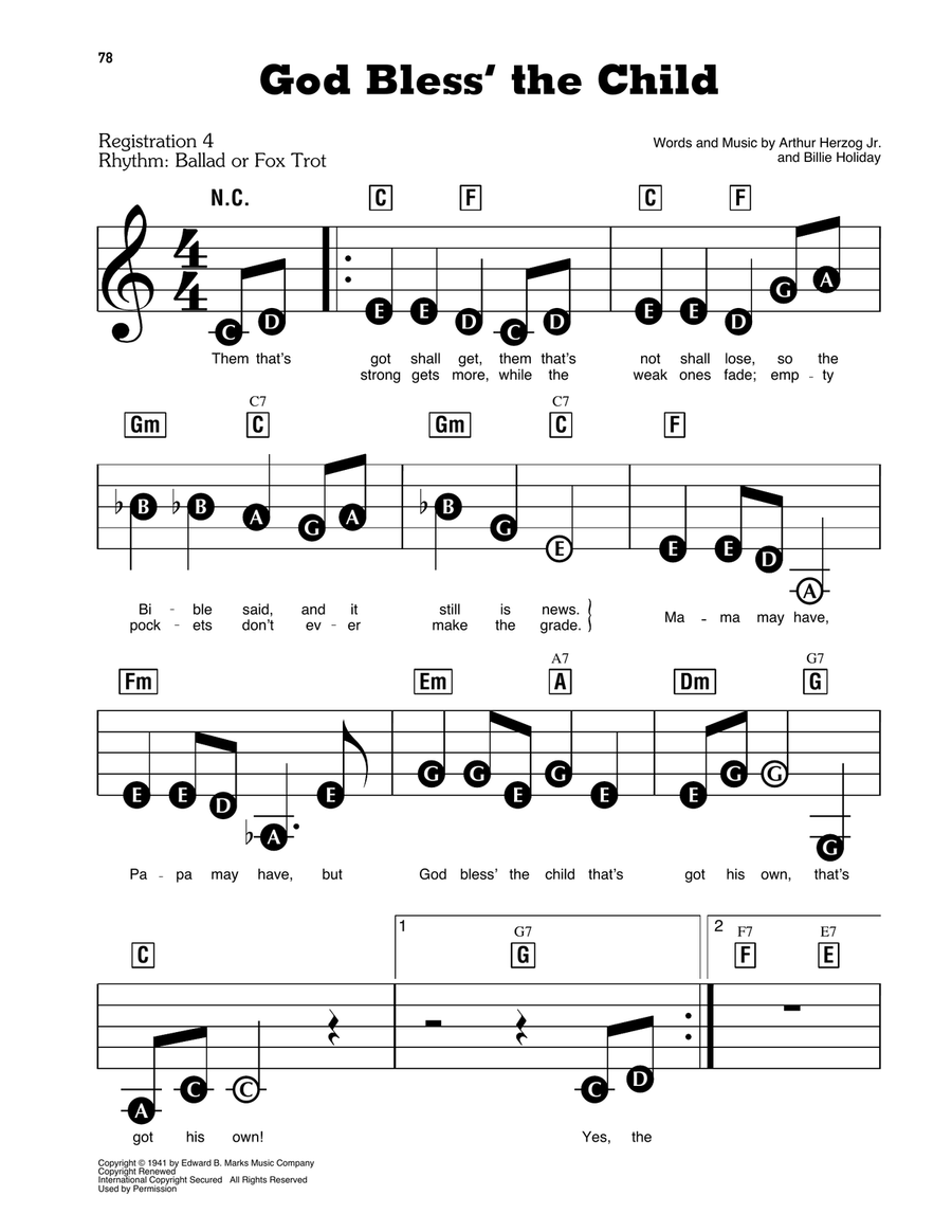 God Bless' The Child God Bless' The Child Electronic Keyboard scores gallery preview page 1