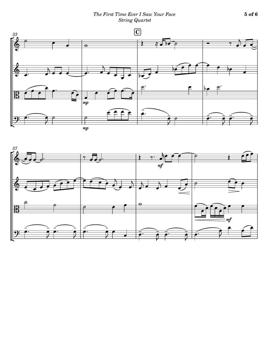The First Time Ever I Saw Your Face String Quartet scores gallery preview page 5