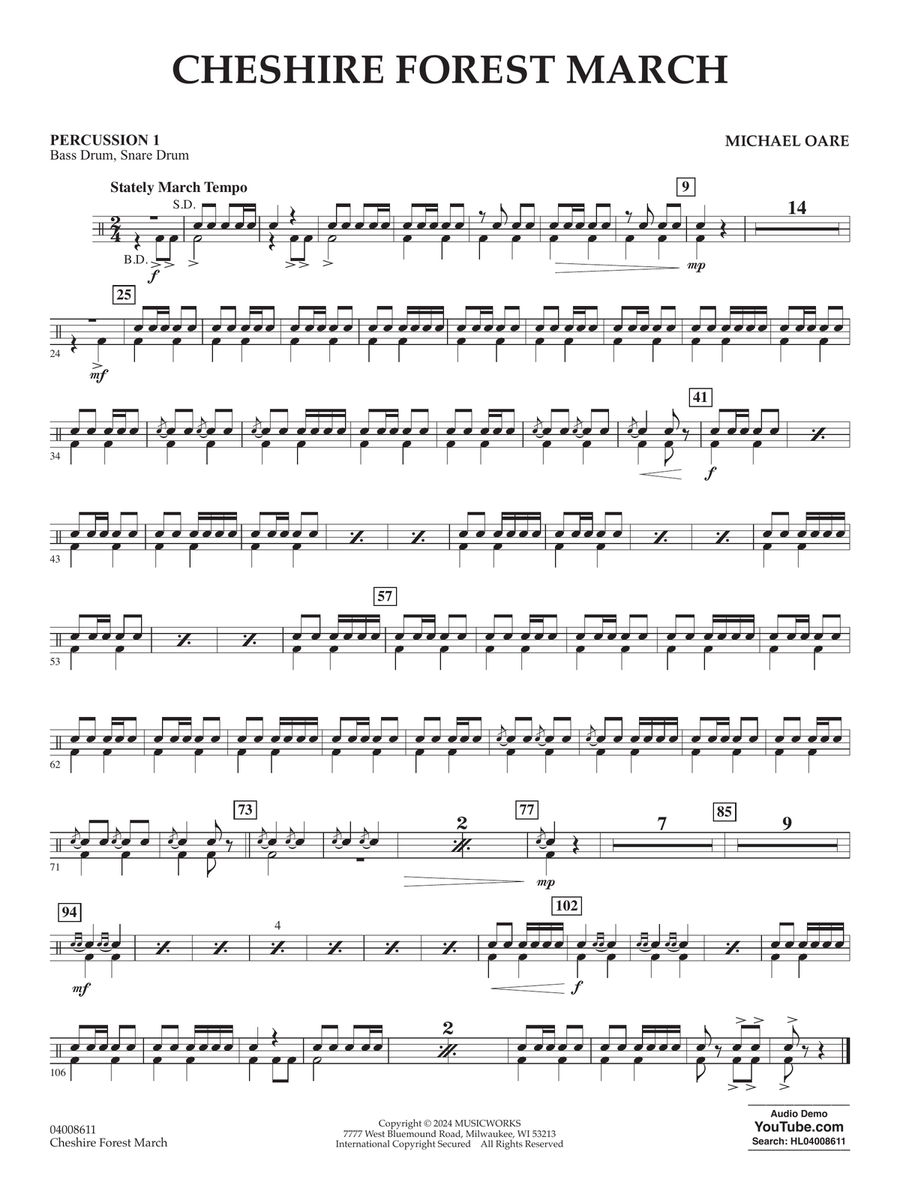 Cheshire Forest March - Percussion 1 Concert Band scores gallery preview page 1