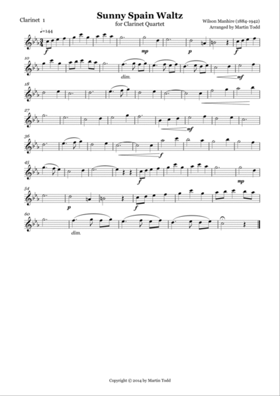 Sunny Spain Waltz for Clarinet Quartet Sunny Spain Waltz for Clarinet Quartet Clarinet Quartet scores gallery preview page 3
