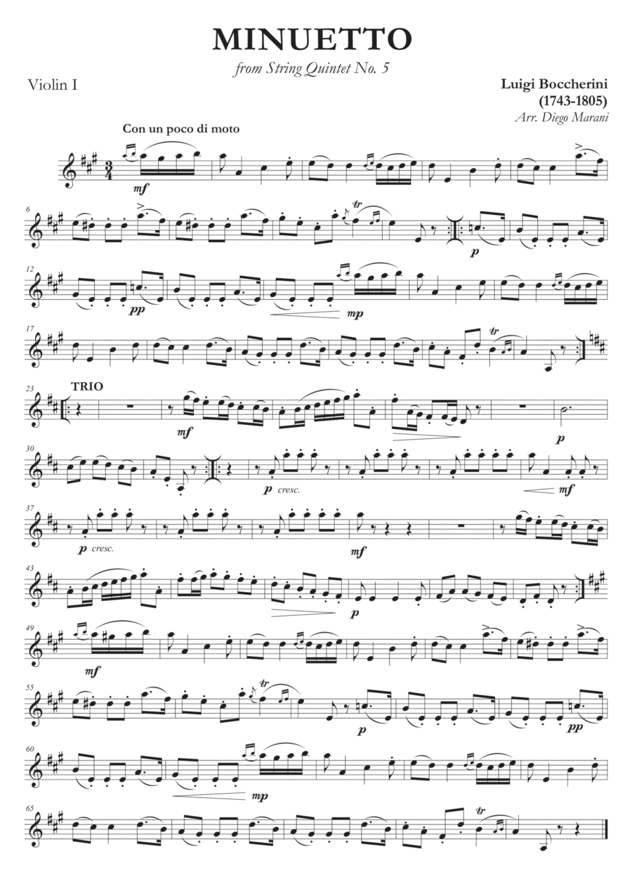 Boccherini's Minuet for String Quartet String Quartet scores gallery preview page 1