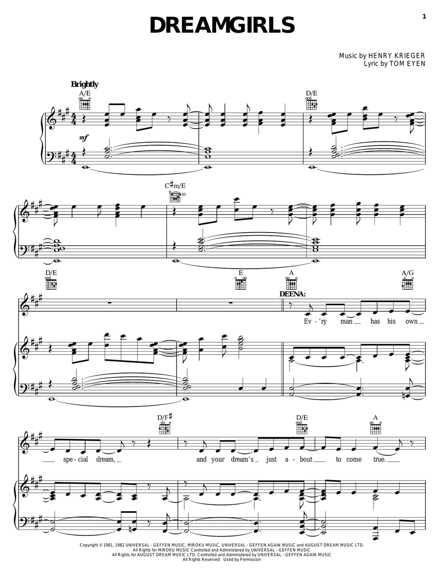 Dreamgirls Piano, Vocal, Guitar scores gallery preview page 1