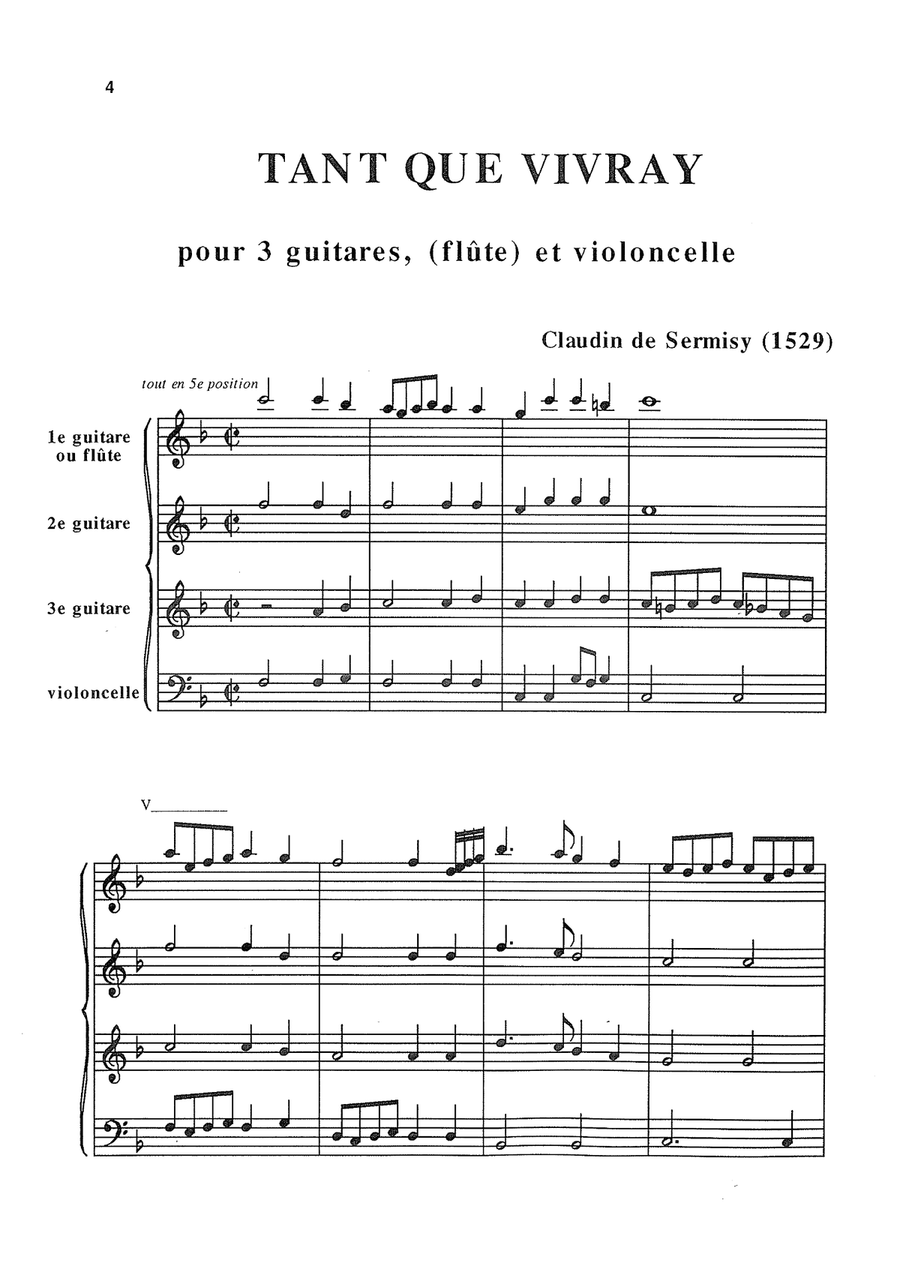 Collection of 4 pieces of ancient music for 4 guitars, flute and cello Chamber Orchestra scores gallery preview page 5