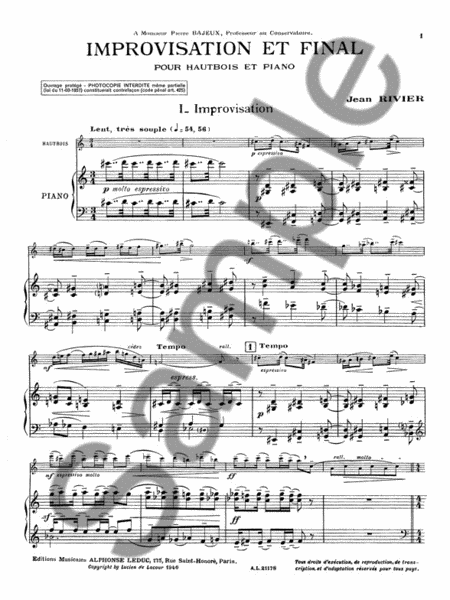 Improvisation Et Final (oboe & Piano)