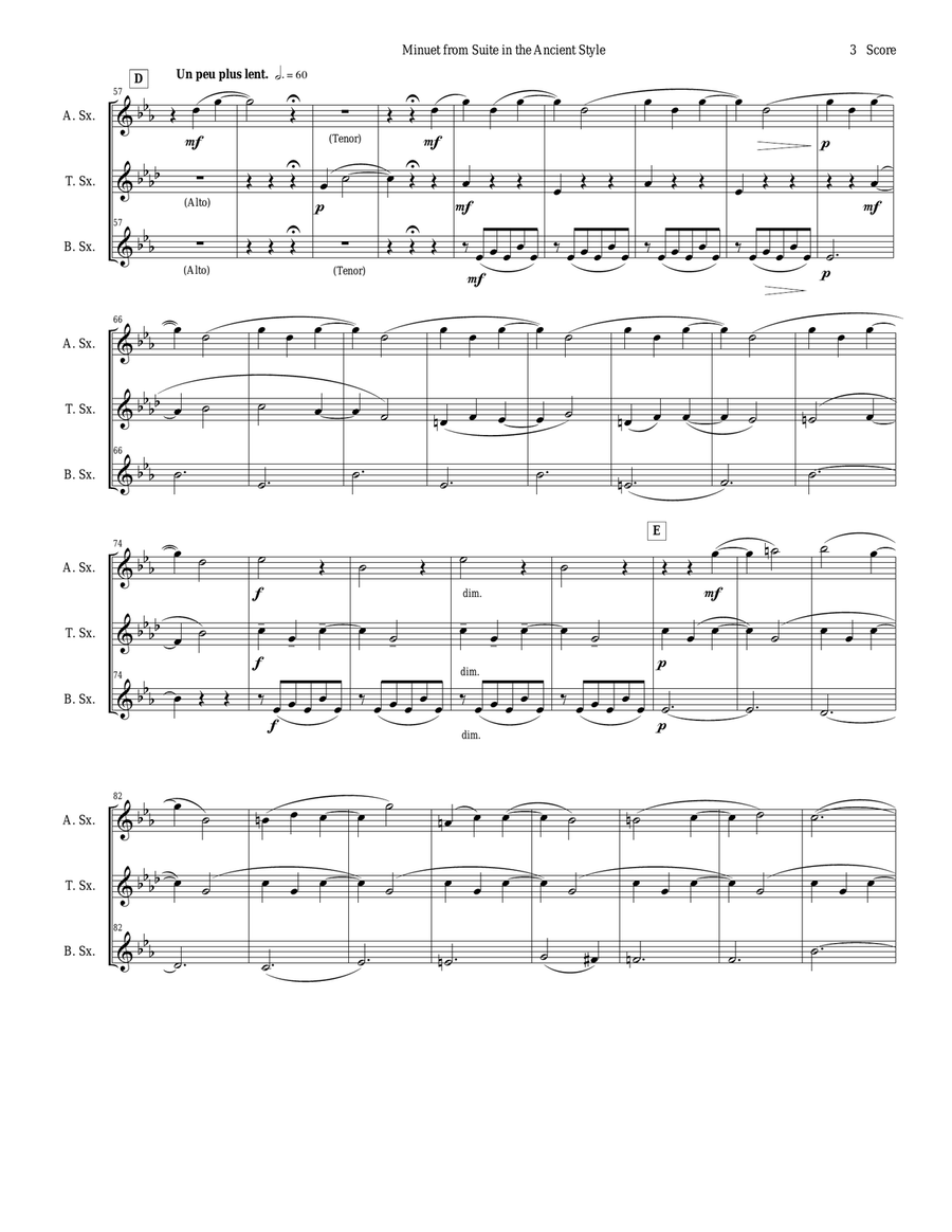 Minuet from Suite in the Ancient Style set for Saxophone Trio Woodwind Trio scores gallery preview page 3