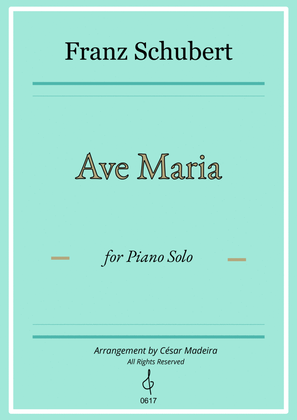 Book cover for Ave Maria by Schubert - Piano Solo - W/Chords (Full Score)