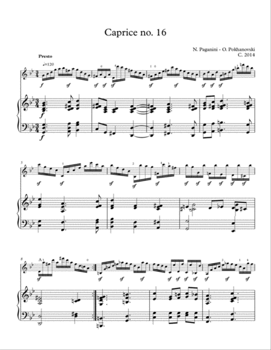 Paganini-Pokhanovski 24 Caprices: #16 for violin and piano Violin Solo scores gallery preview page 2