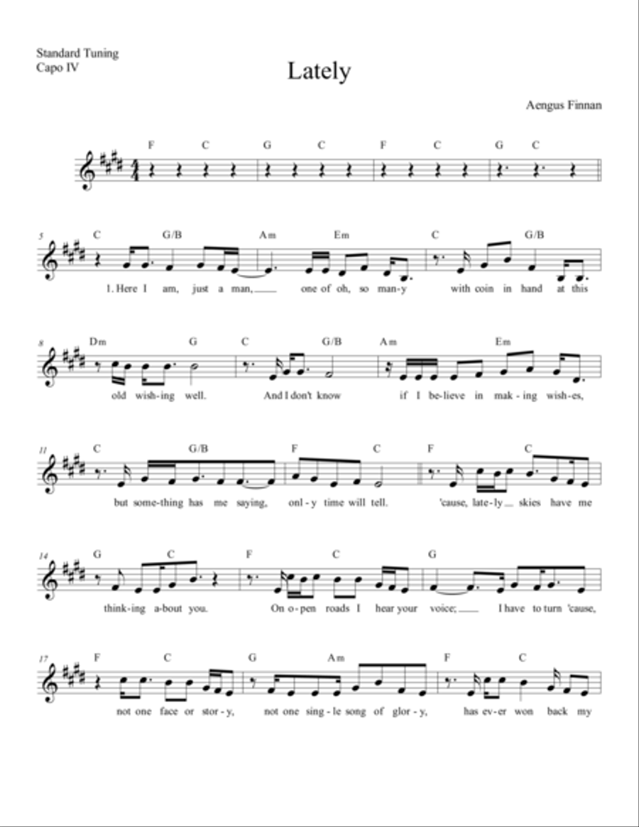 Lately Lately Piano, Vocal, Guitar scores gallery preview page 1