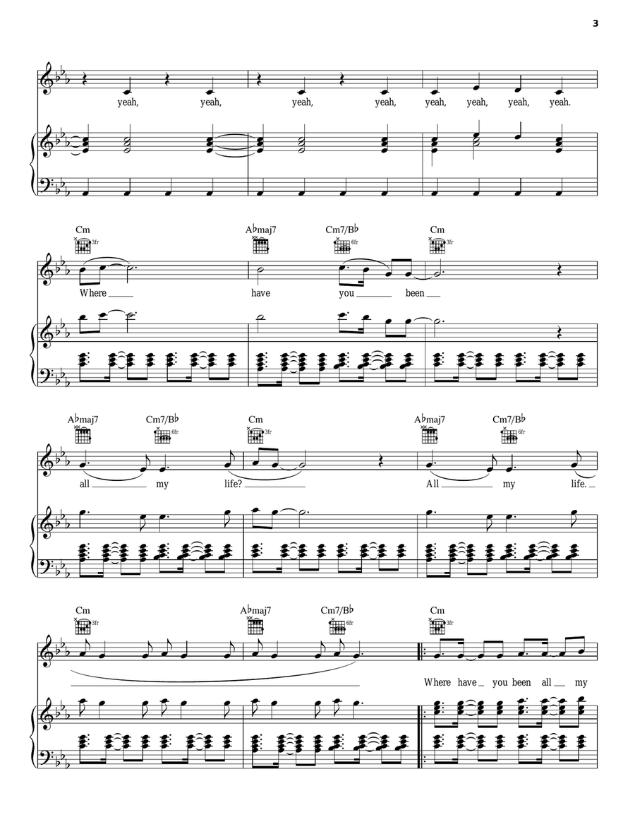 Where Have You Been Piano, Vocal, Guitar scores gallery preview page 3