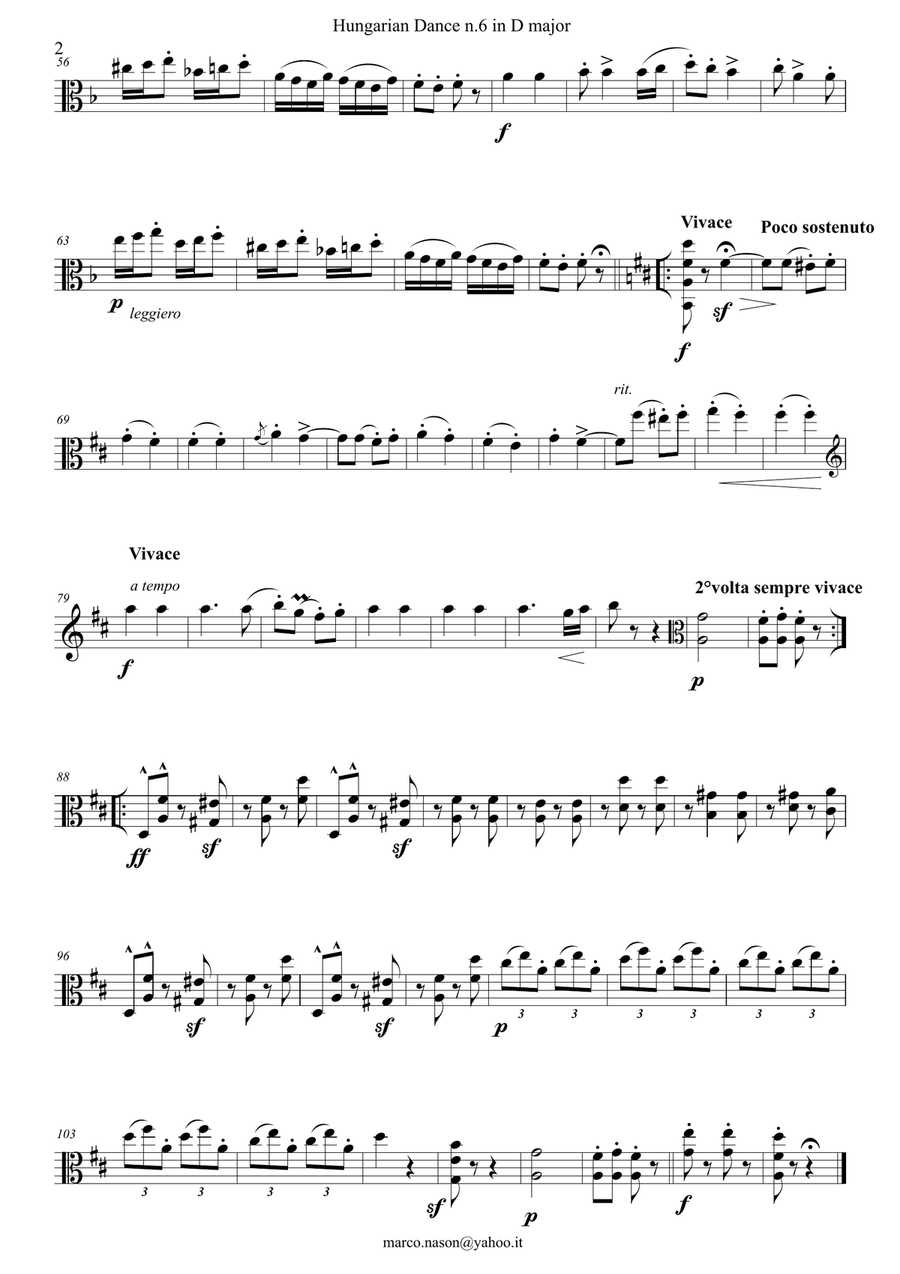 Brahms - Hungarian Dance n.6 in D major for Piano Quartet Piano Quartet scores gallery preview page 4