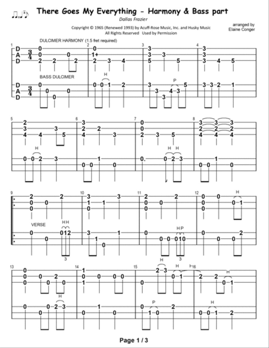 There Goes My Everything Dulcimer scores gallery preview page 2