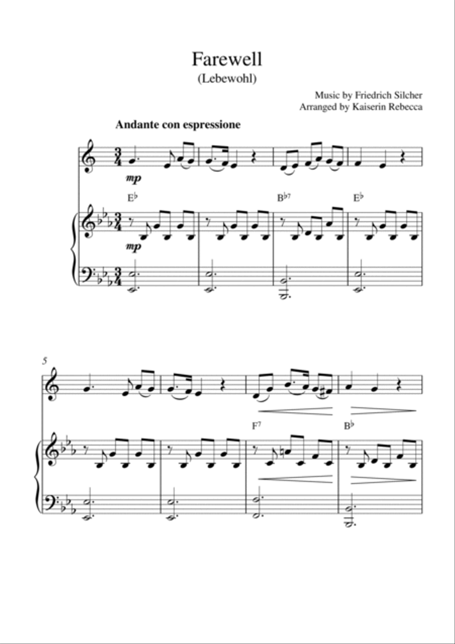 Farewell (Lebewohl) (for alto saxophone solo and piano accompaniment) Farewell (Lebewohl) (for alto saxophone solo and piano accompaniment) Alto Saxophone scores gallery preview page 1
