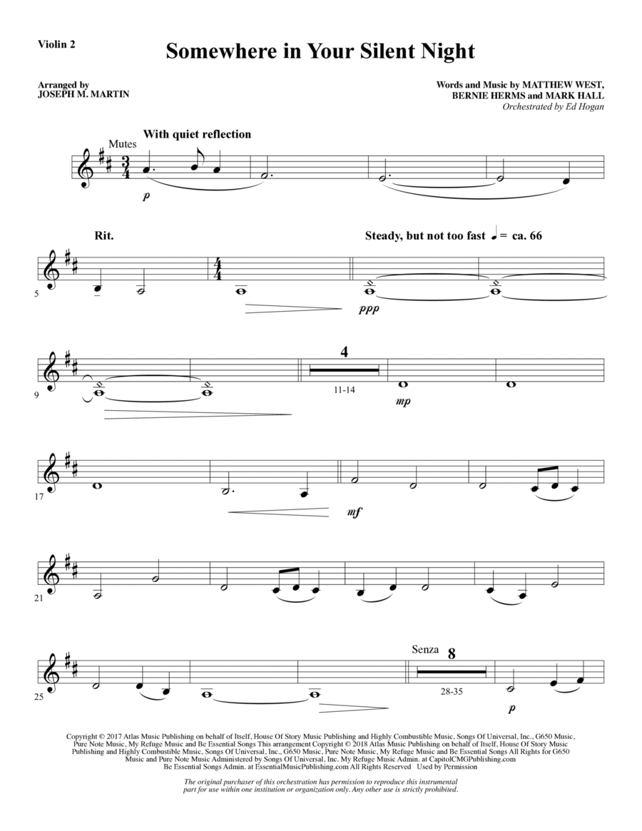 Somewhere in Your Silent Night - Violin 2 Choir scores gallery preview page 1