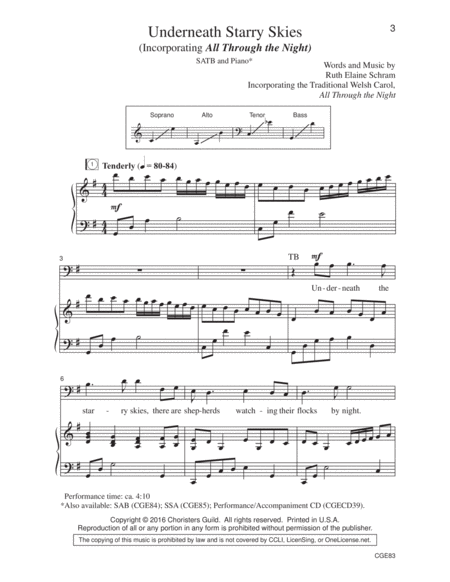 Underneath Starry Skies (Incorporating All Through the Night) (SATB) image number null