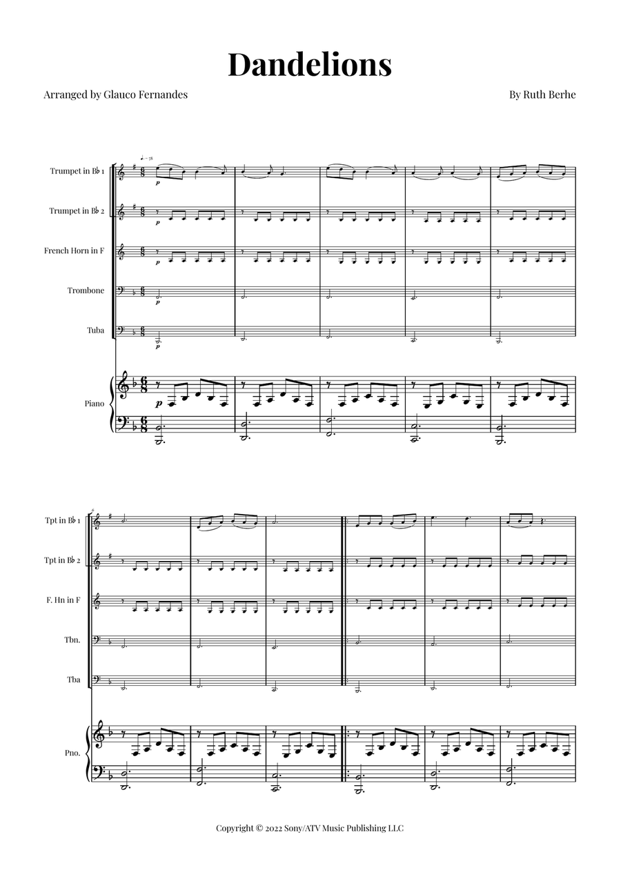 Dandelions Brass Quintet scores gallery preview page 1